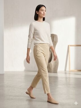 Theory Basic Pull On Pant Linen Blend Neutral Beige
